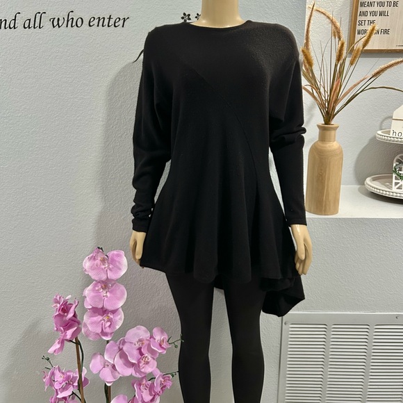 shirin Sweaters - Shirin Black Sweater Top Size L Large Knit Pullover Asymmetrical Cashmere